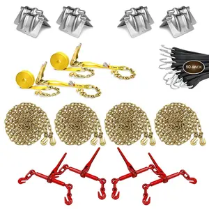 Flatbed Starter Kit - 5/16" Grade 70 Chains & Binders + Straps + Corner Protectors - 68 Pieces