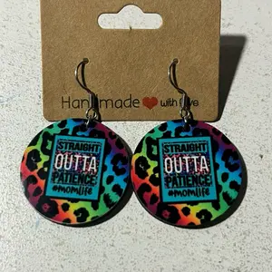 Handmade with Love Straight Outta Patience MomLife Rainbow Leopard Earrings for Women