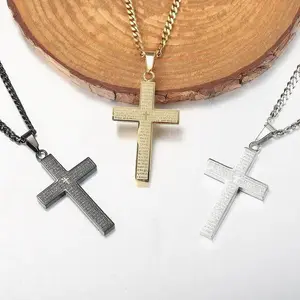 .Stainless Steel Cross Pendant Necklace with Bible Verse Engraving, Unisex Jewelry with 24 Inch Chain, Perfect Gift for Any Occasion