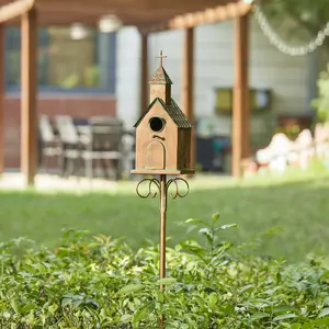 Glitzhome 53.00''H Faux Copper Metal Birdhouse Yardstakes (KD)