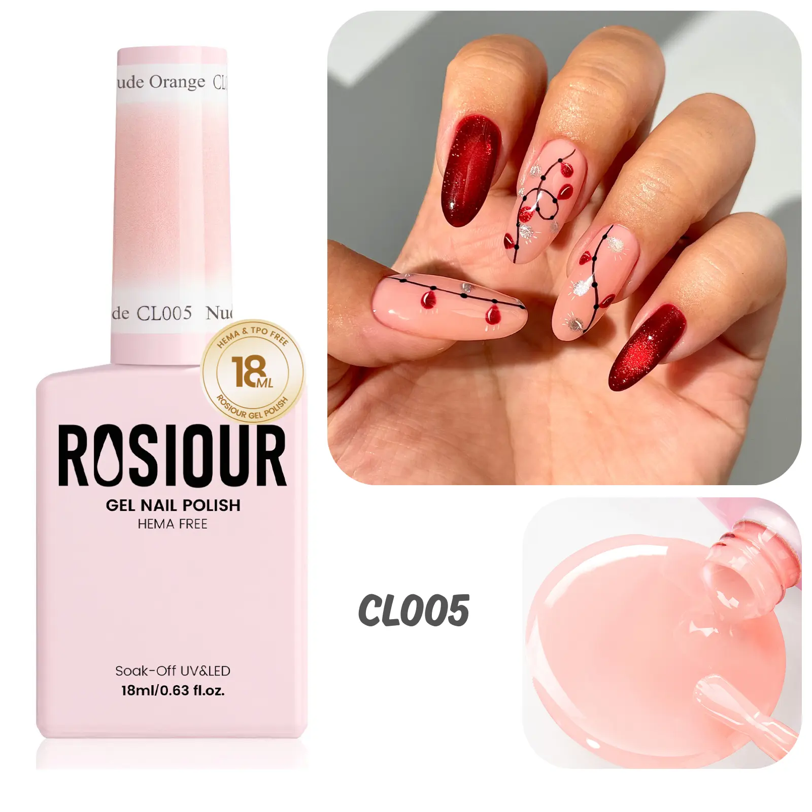 ROSIOUR 18ml Jelly Gel Polish | Nude Orange CL005 | HEMA-Free, TPO-Free | Sheer Jelly Finish | Perfect for Nail Art & French Tips