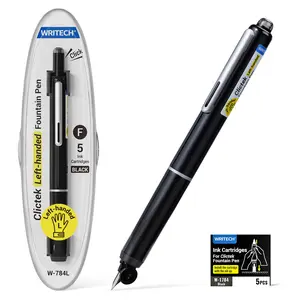 WRITECH Left Handed Fountain Pen: Fine Nib Retractable Style Black Ink Set Includes 5 Ink Cartridges Smooth Writing for Calligraphy Journaling Office Gift