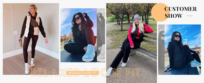 Molitree Women's Sleeveless Quilted Winter Warm Hooded Puffer Vest Padded Gilet Coat Casual Black