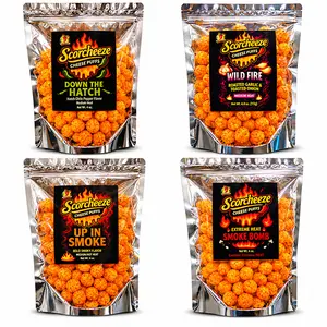 4 Pack Bundle Scorcheeze Flavor Bundle - Downt The Hatch, Wild Fire, Up In Smoke, Smoke Bomb - Scorcheeze Cheese Ball Bundle - Cheese Puffs - Cheese Puff Snack