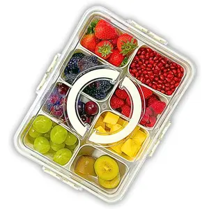 Divided Serving Tray with Lid and Handle - Snackle Box Charcuterie Container for Portable Snack Platters - Clear Organizer for Candy, Fruits, Nuts, Snacks - Perfect for Party, Entertaining