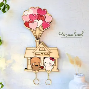 Personalized Dudu Bubu Keychain Holder for Valentines Day, Anime Keyholder Aesthetic Couple Keychain Hanger for New Home Gift
