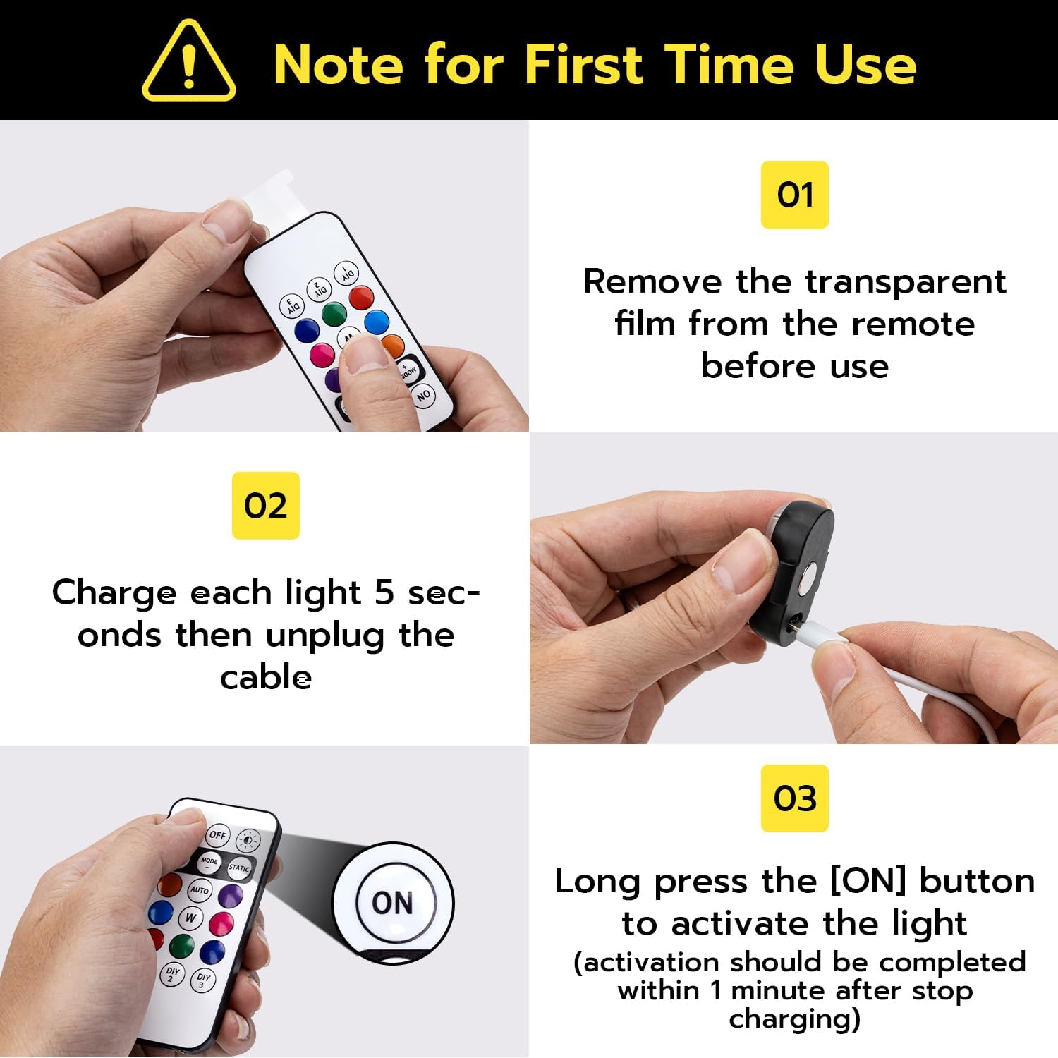 Upgraded Wireless LED Lights for Car, Rechargeable Interior Car Lights with RGB Colors Brightness Adjustable, 12H Battery Life, Remote Control, Mini Strobe Lights for Vehicle Motorcycle Bike Decor