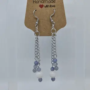 Handmade Earrings With Blue Aventurine And Moonstone Beads On Chain