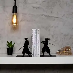 A Pair of Heavy-Duty Samurai Bookends - Japanese Martial Arts Pose Decor, Powder-Coated End - Suitable for Home, Office, Library, Desk Accessories - Martial Arts Themed Bookshelf Organizer - Perfect Gift for Samurai And Martial Arts Enthusiasts