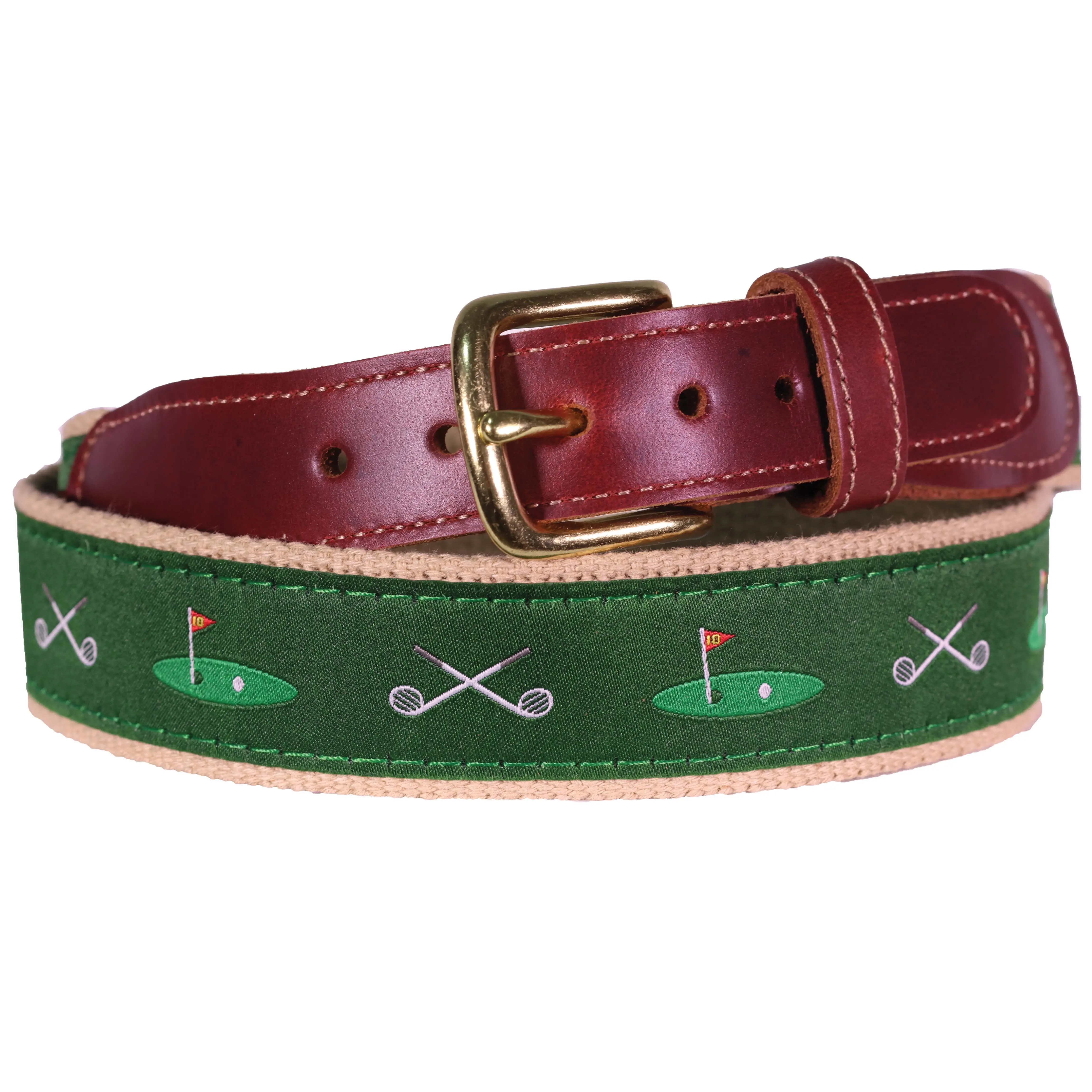 SoliVisk Mens Classic 18th Hole Emerald Green Leather Tab Golf Belt Made in the USA