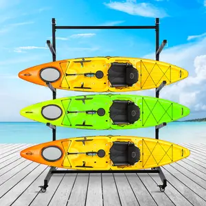 Kayak Storage Rack, Adjustable Freestanding Kayak Stand, Heavy Duty Design with Wheels for Indoor Outdoor Use, Securely Stores Kayaks Canoes Surfboards and Paddleboards, Fathers Day gift