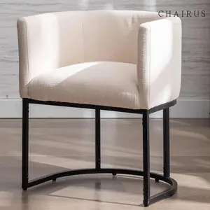 CHAIRUS  Modern Dining Chairs, 20" H Kitchen Chair,Barrel Dining Chairs with Backrest and Arms, Black Metal Frames, Linen Fabric Upholstered  VESCASA Dining Chairs for Kitchen, Dining room,Cream
