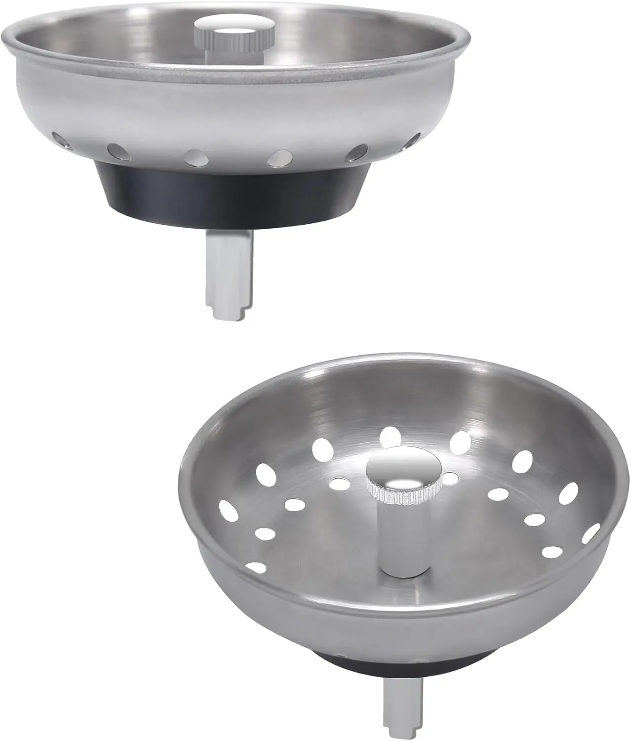 2 count Kitchen Sink Basket Strainer Replacement for 3-1/2 Inch Standard Drains Brushed Stainless Steel  Metal Center Knob with Rubber Stopper