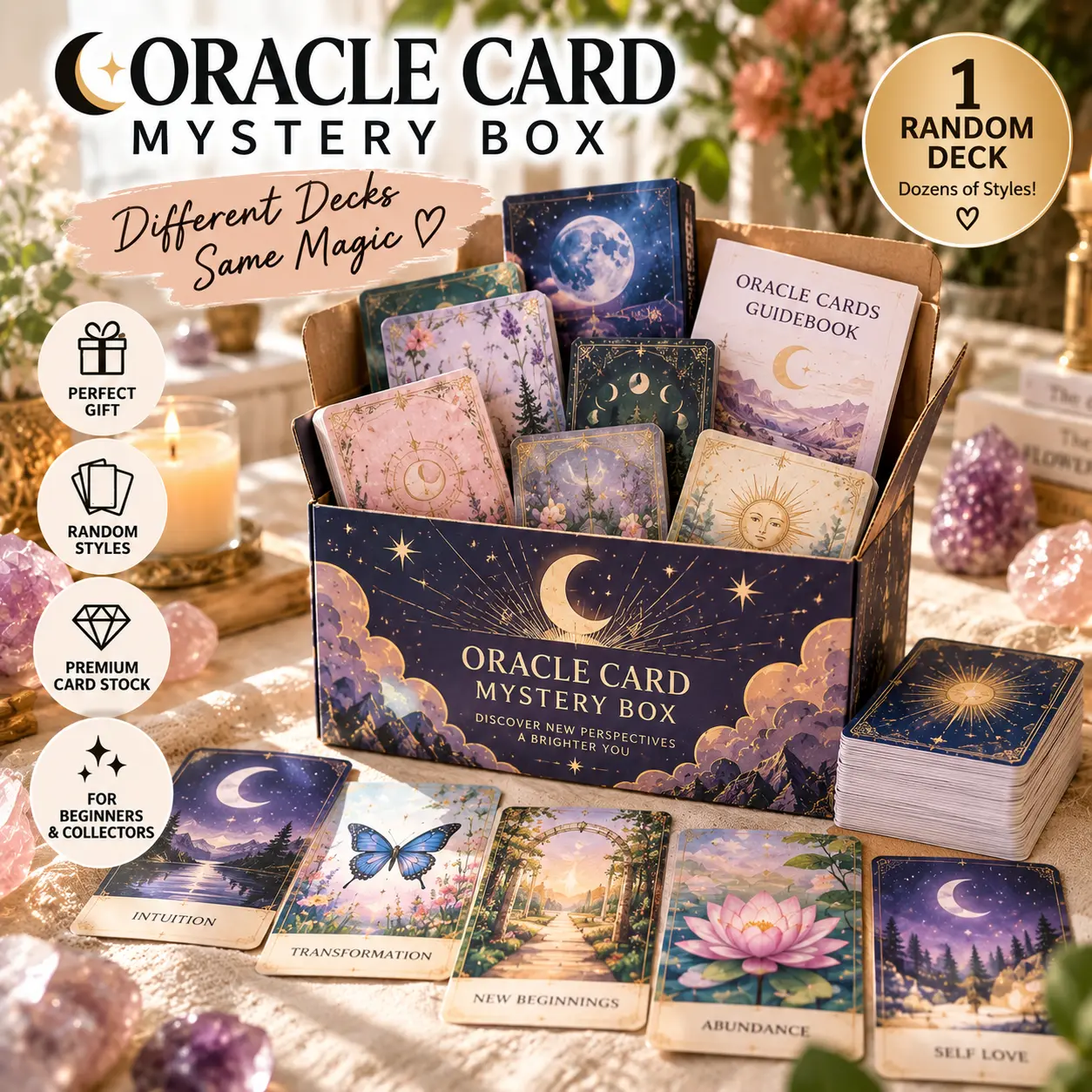 Oracle Cards Blind Box - 1 Random Premium Oracle Deck with Multiple Themes & Designs, Ideal for Beginners, Self-Care, Unique Cool Gifts