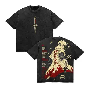 Minato Namikaze Fourth Hokage Vintage Washed Anime Shirt, Narutoo Shippuden Graphic Tee Yellow Flash of the Leaf Ninja T-Shirt Manga Streetwear Top Unisex Apparel Retro Anime Fan Gift
