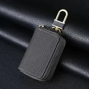 Genuine Leather Lychee Pattern Key Pouch, Top Layer Cowhide Double-Layer Key Case for Men & Women, Perfect Gift for All Occasions