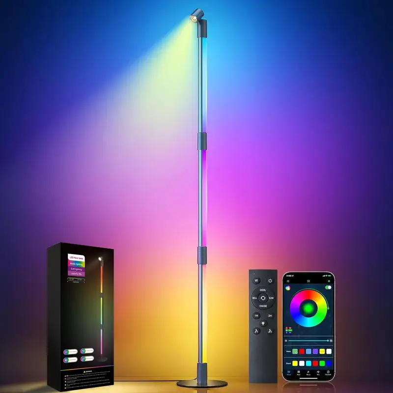 YOYOWAY LED Corner Lamp, 360° Rotation RGB Floor Lamp with Spotlight, Bluetooth Smart Remote Control, Plug and Play Floor Lamp, DIY Color, Music Sync