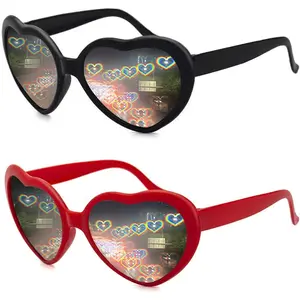 2 Pack Heart Shaped Diffraction Glasses for Women, Heart Effect Sunglasses are Perfect for Valentines Day Accessories, Rave Party, Wedding Party, Musical Evening, Fireworks Shows.