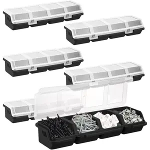 6Pcs Screw Organizers Storage Bins with Lids, Plastic Stackable Hardware Organizer Box for Garage Nails Craft Tool Organizing, Tool Cart Cabinet Workbench Drawers (Black)