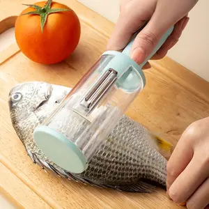 Multi functional storage peeler, fish scale planer, household anti splash fruit and vegetable peeler with tube storage scraper, Kitchen Gadgets, Kitchenware, Cutter