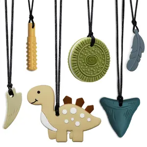 XY-NKL01 Chew Necklaces for Sensory Kids, Chewy Necklace Sensory Toys for Autism, ADHD, SPD, Reduces Chewing Fidgeting, Silicone Oral Motor Therapy Toys for Boys, Girls (6 Pack)