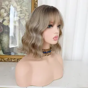 Lovestory Aubrey Short Bob Wavy Style Glueless Synthetic Wigs with Bangs for Women High Quality Easy Wear Highlights Color Comfortable Fit Synthetic  Wigs