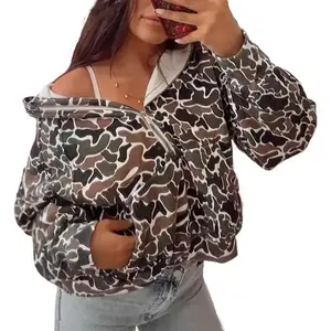 Camo Hoodie Y2k Quarter Zip Pullover Sweater Women Oversized Cute Hoodie Colorful Patchwork Cow Print Hoodies