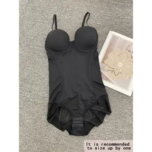 Women's Deep V Backless Body Shaping Shapewear Bodysuit Adjustable, Ruched Design Sheer Top, Regular Length Casual Underwear for All Seasons