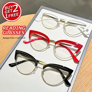 3 pairs of fashionable small-frame cat-eye reading glasses - Lightweight PC metal half-frame, red/white/black available, colorful styles suitable for, TV, computer use - Ideal for parents and the elderly - Half frame eyeglass