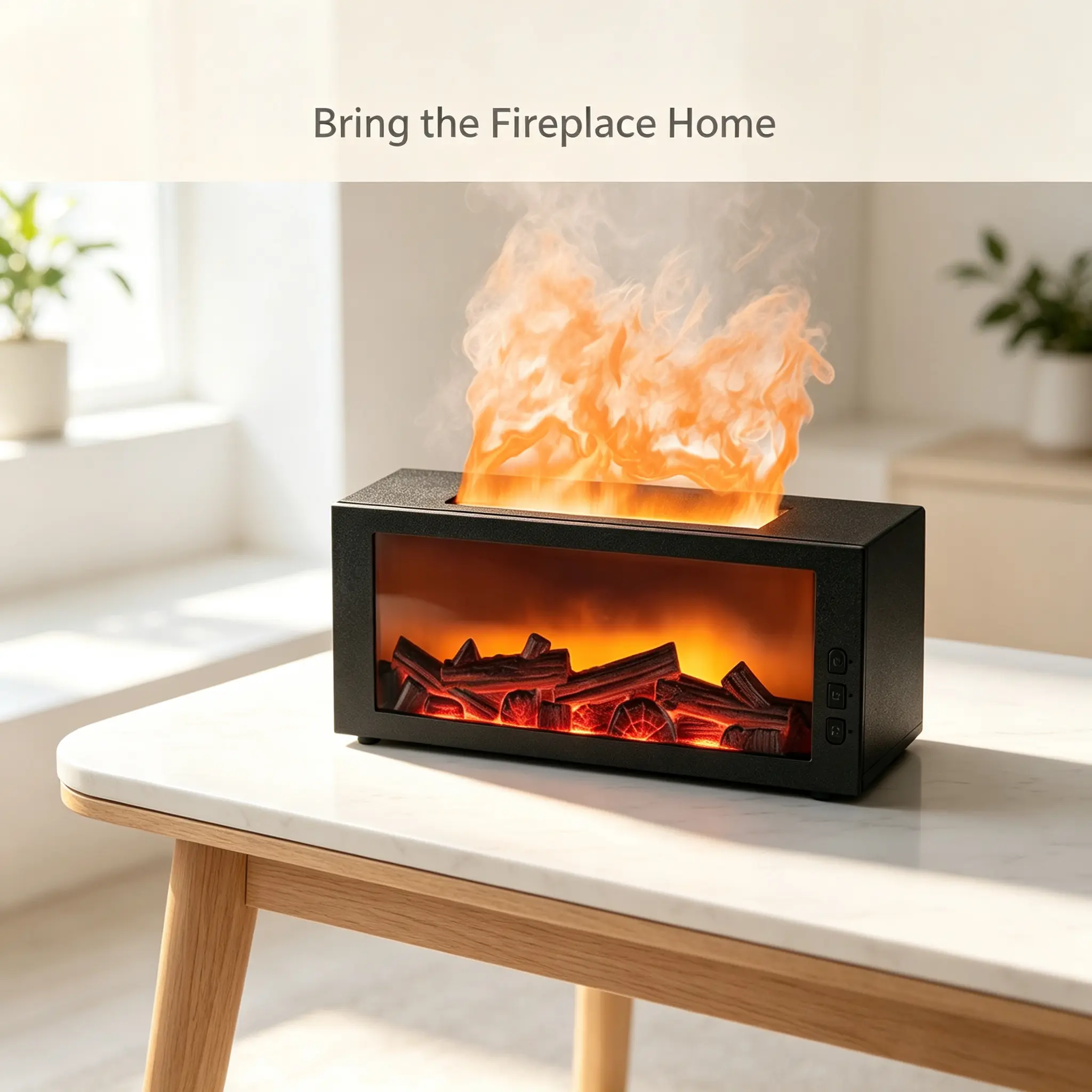 Compact Ultrasonic Quiet Aroma Diffuser-Humidifier with 7-Color RGB 3D Fire Effect, Remote Control, 3 Plant Essential Oil Bottles, Family-Safe for Bedroom, Home Decor Gift Item