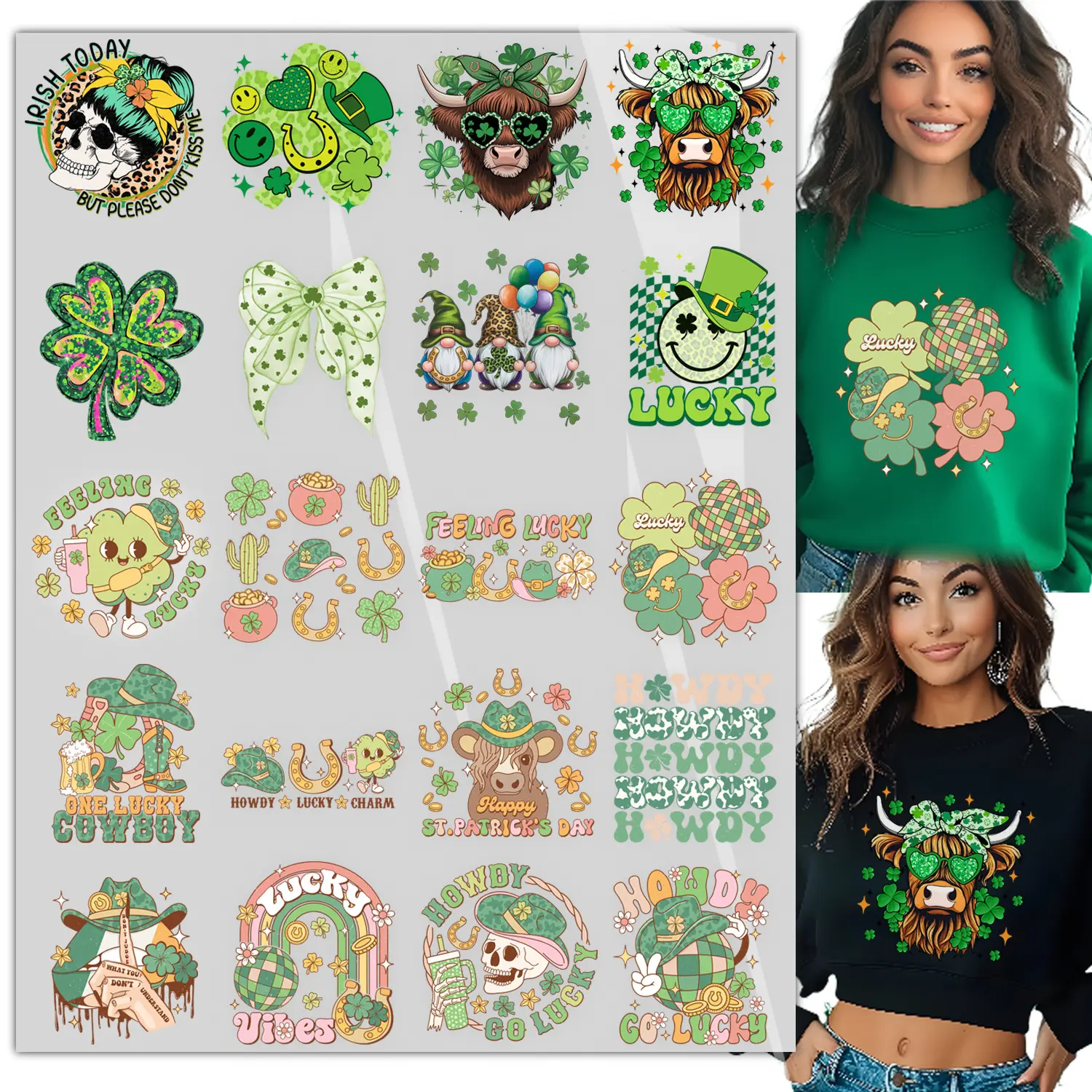 20 Sheets St. Patrick's Day Green DTF Transfers Ready to Press Iron on Transfers for T-Shirts,Transfers Stickers for St. Patrick's Day Shirt Clothes Bag Pillow DIY Crafts,Iron on Decals Heat Transfer