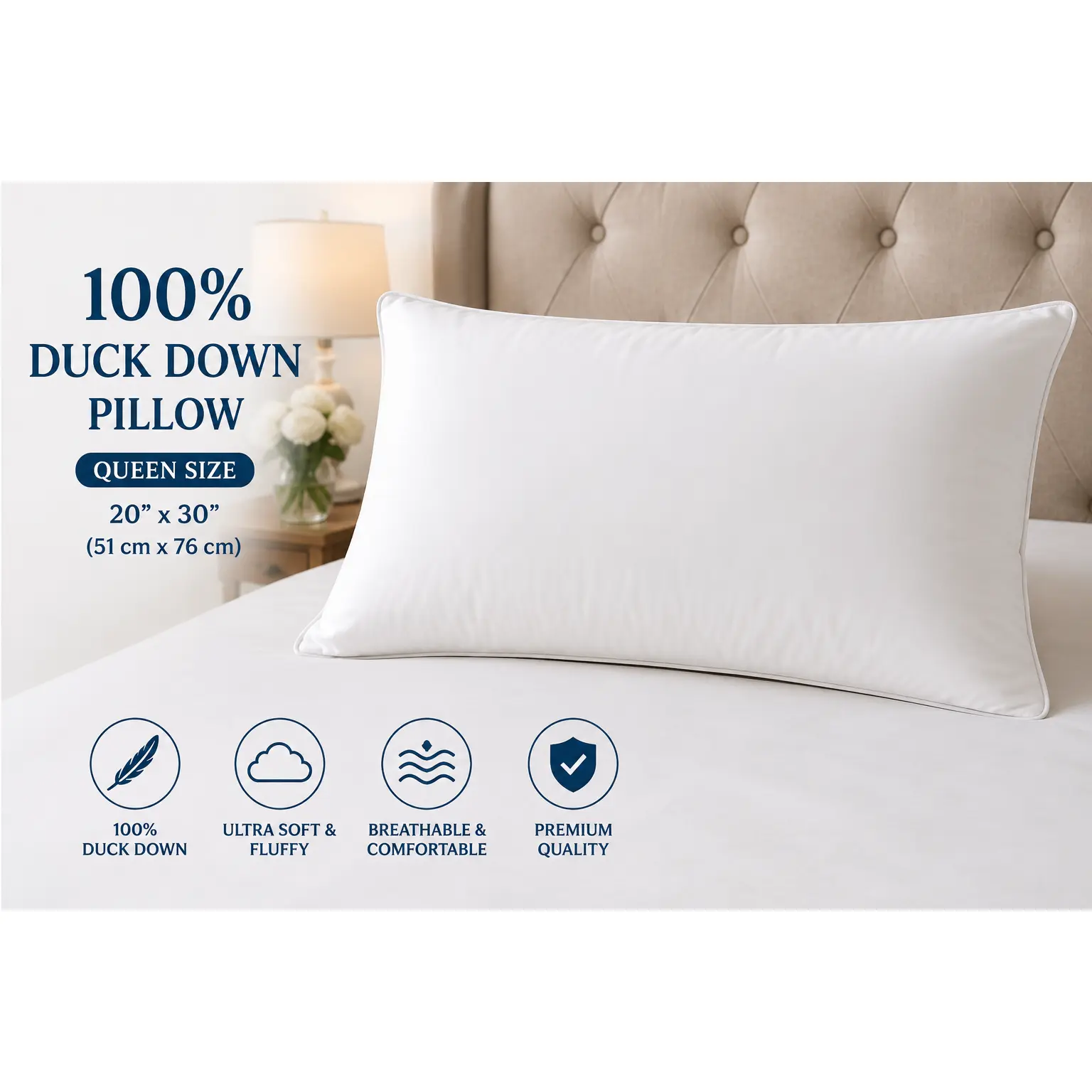 Luxury 100% Duck Down Queen Pillow