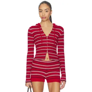 Frankies Bikinis Heritage Cloud Knit Hoodie in Strawberry Stripe