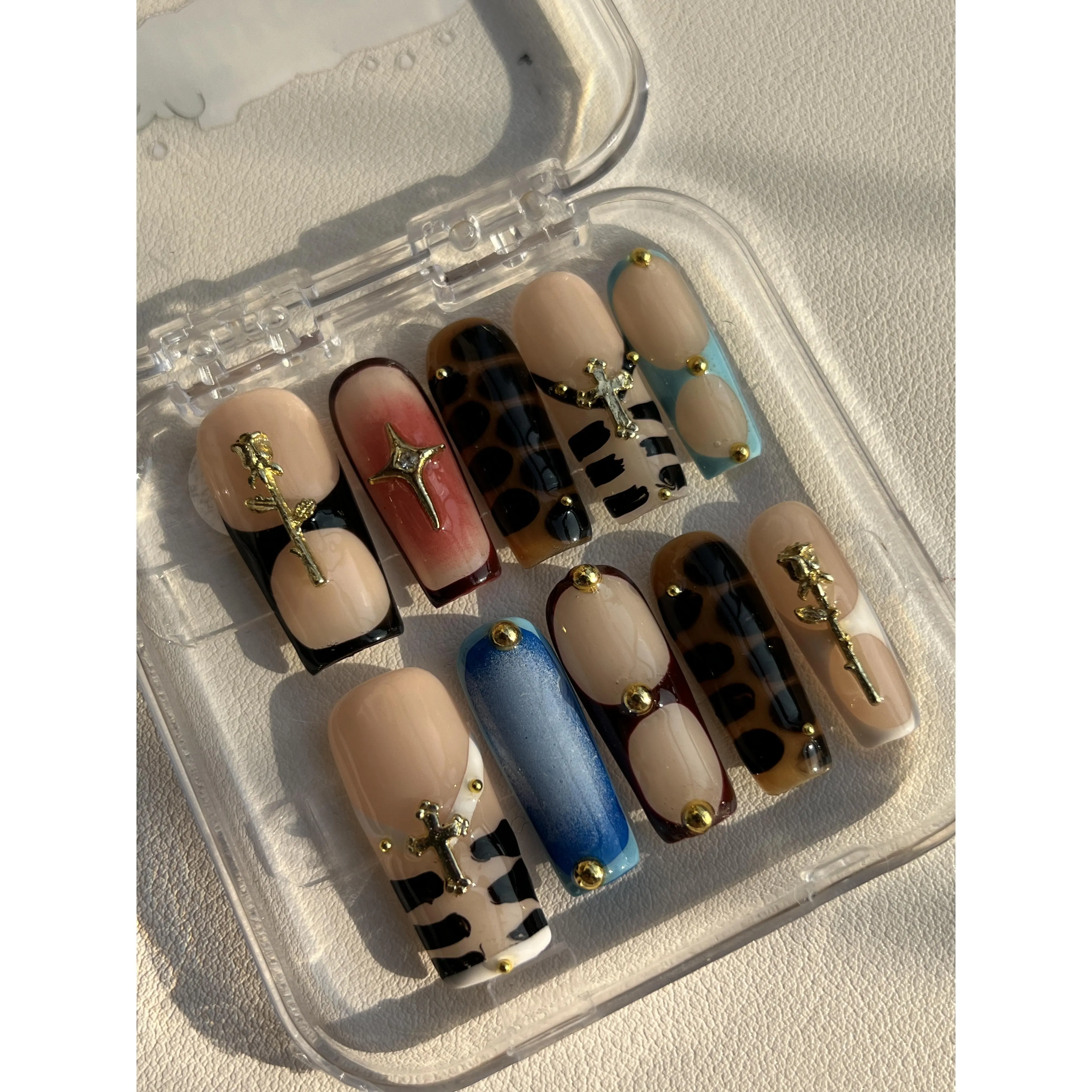 Handmade Press-On Nails, Reusable Long Square 3D Gel Tips, Long-Lasting Easy Nail Art Kit with Glue and Adhesive Tabs, Diy Nails Art