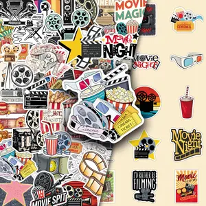 50 Pack Vintage Old Movie Design Stickers, Waterproof Decals for Scrapbooking, Laptop, Travel Suitcase, Notebook, Phone Case DIY