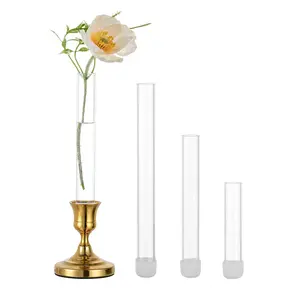 Bud Vases for Candle Holders: Small Clear Glass Tube Vases for 0.87" Candlesticks, Reusable Skinny Single Stem Flower Vase Set for Home Table Wedding Centerpiece Decor