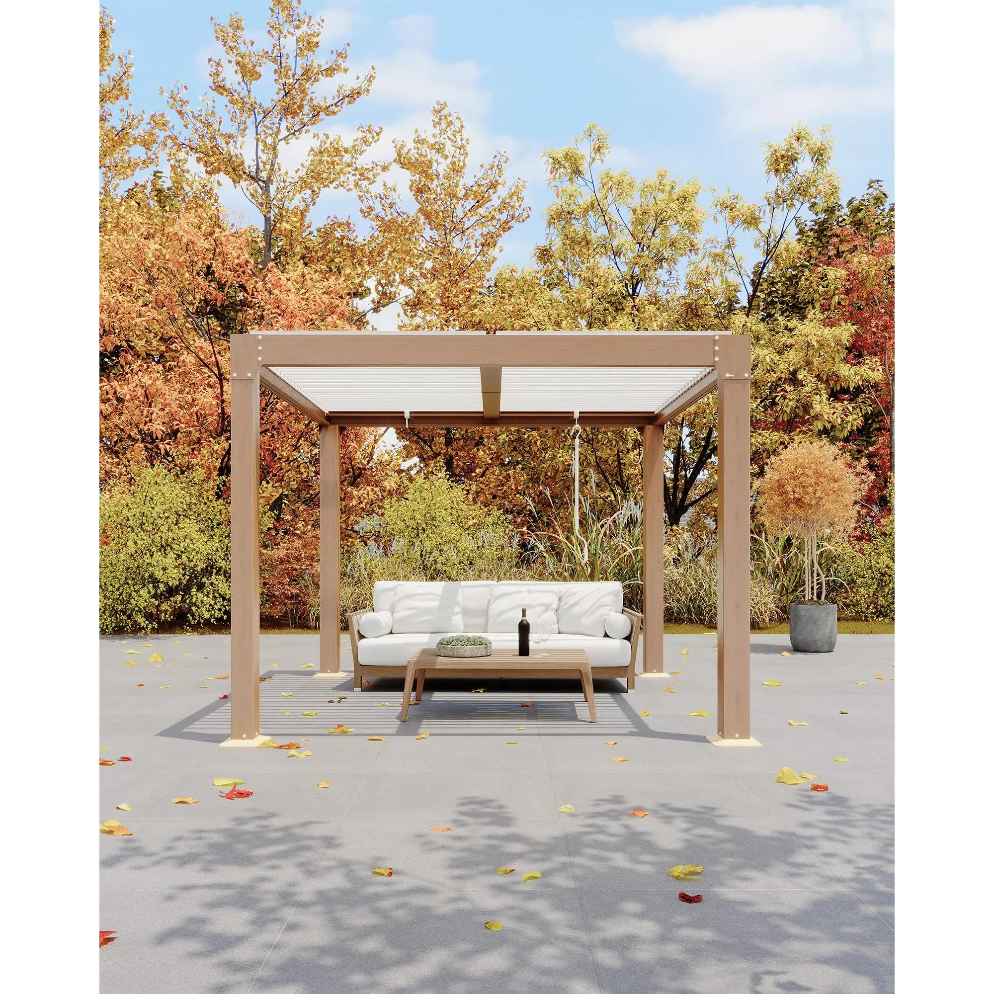 Aluminum Louvered Pergola Gazebo - Adjustable Roof & Integrated Drainage - Reinforced Frame for Patio, Deck, Backyard, Garden - Durable Outdoor Hardtop Shelter - Wood Grain Finish