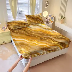 3Pcs Luxury Marble Style Fitted Sheet Set, No Pillow Core, Skin-Friendly, Smooth and Fits Mattress Snugly, Non-Slip, Versatile for Bedroom Bedding, Perfect for Creating A Quiet and Elegant Sleeping Space