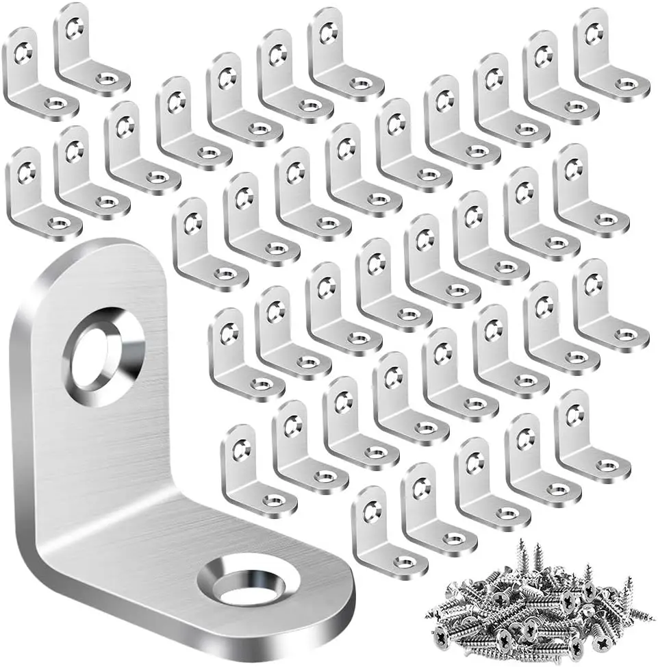40PCS L Bracket Corner Brace, Stainless Steel L Brackets for Shelves, Metal Corner Bracket, Small Right Angle Brackets for Wood Furniture Chair Drawer Cabinet with 80PCS Screws (0.79 x 0.79 inch