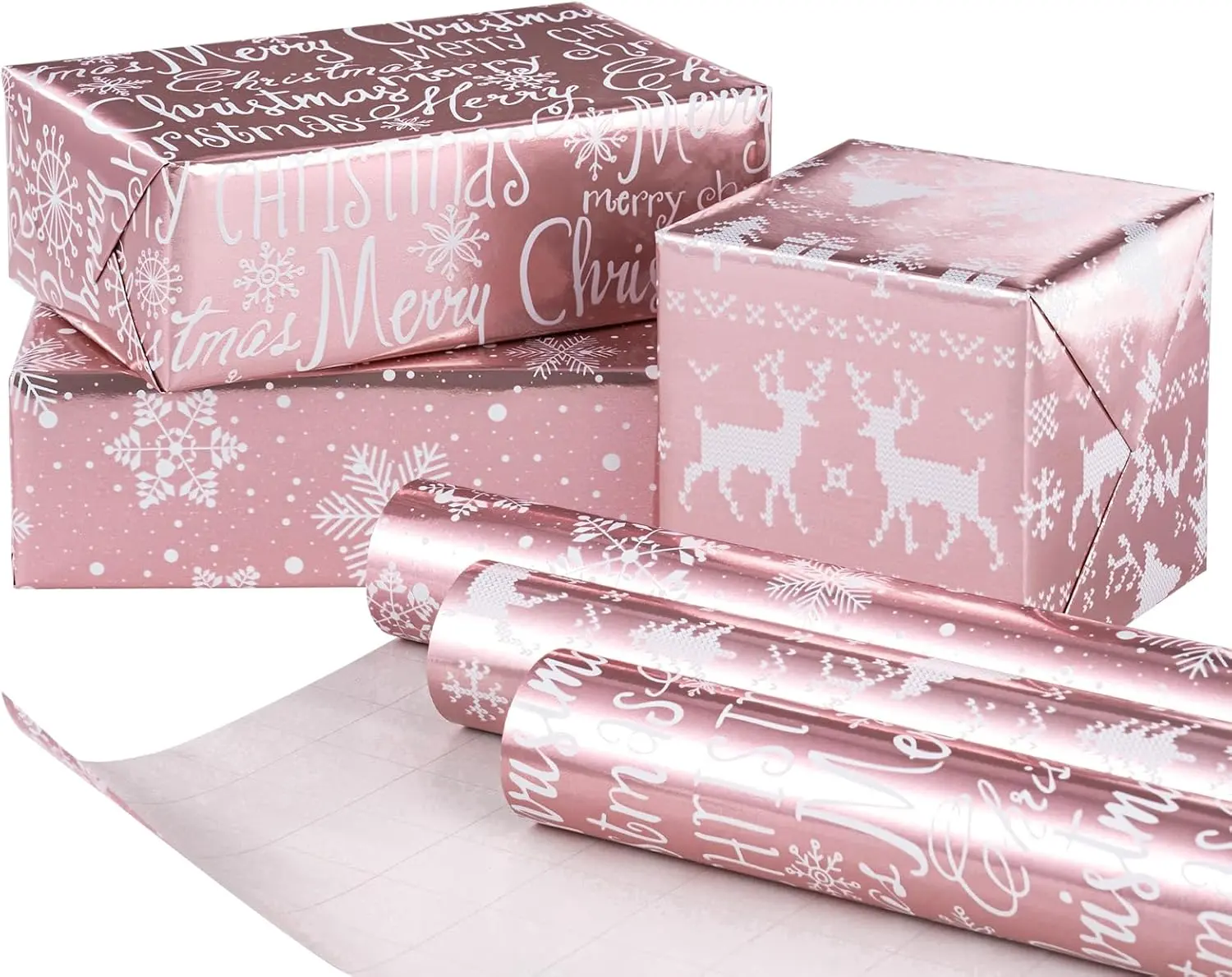 Christmas Wrapping Paper Rolls - Mini Roll - 17 inches x 10  per Roll, Total of 3 Rolls - Pink Design