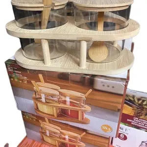 Condiment jars with bamboo leads and bamboo spoons Organiser Bottles