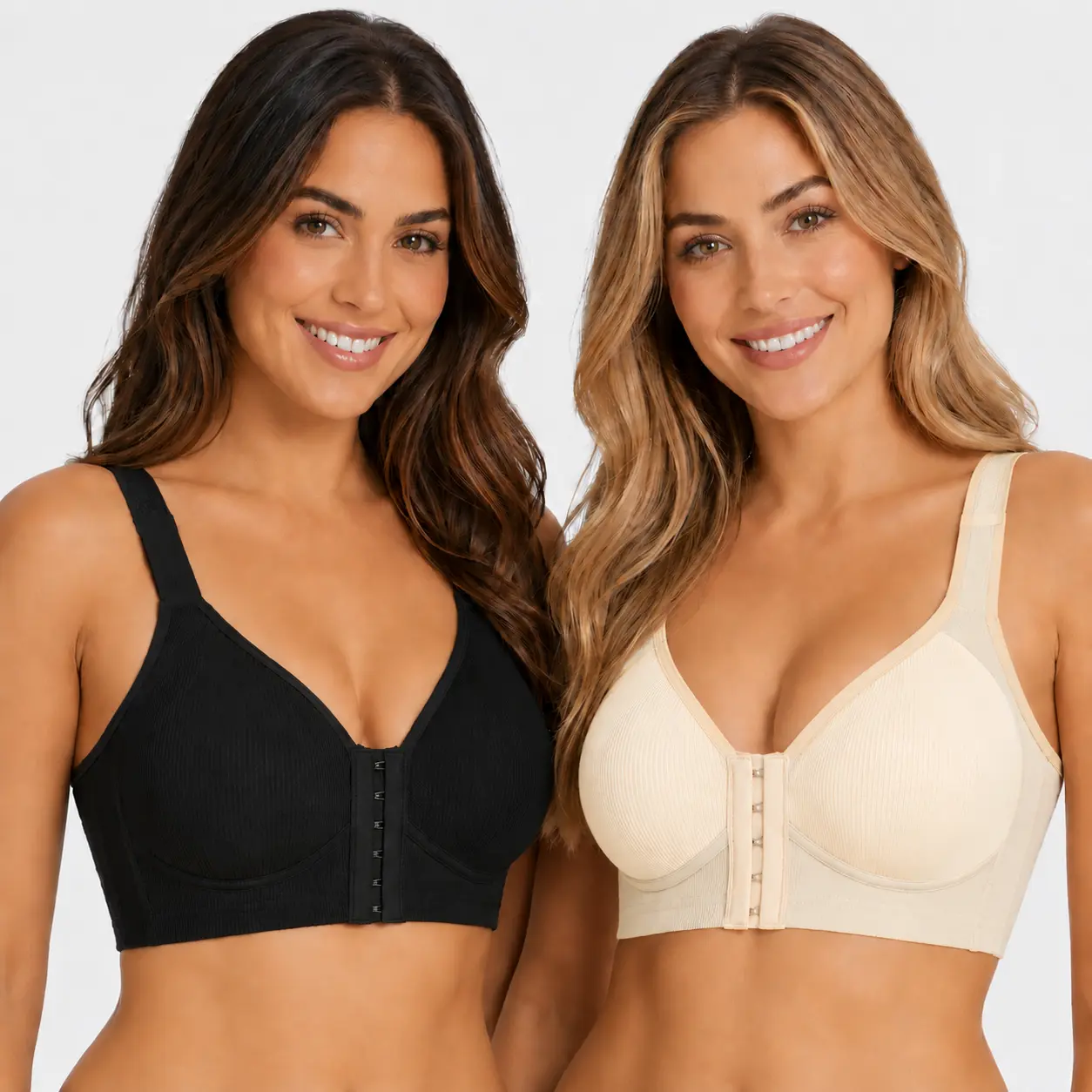 EssElegance Adjustable Front Fastening Push-Up Bra, Wire-Free Cross Back, Seamless Side Contouring for Daily Comfort in Warm Seasons