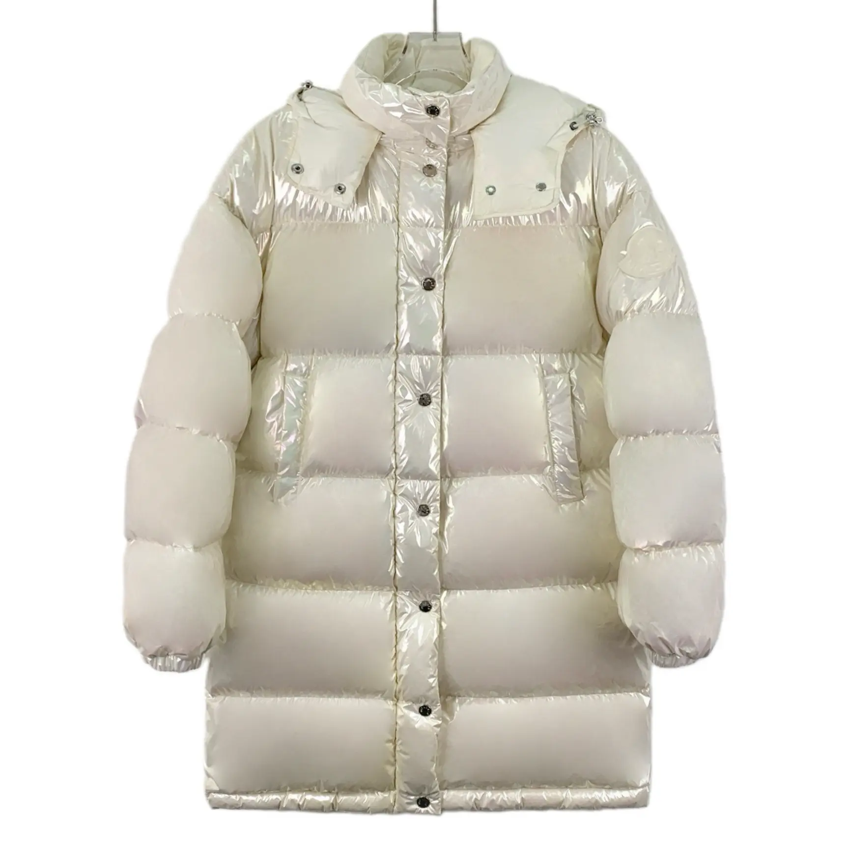 RDLT-Moncler size 0 Gaou Beige Shiny Panel Logo-Patch Hooded Single-Breasted Long Sleeve Down Jacket-H28177