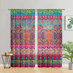 Bohemian Retro Ethnic Exotic Style Pattern Curtain, 2 Counts Semi Blackout Curtain, Home Decor for Bedroom, Living Room, Kitchen, Bathroom, Study Room
