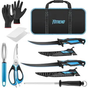 Fillet Knife Kit Combo With Fishing Knives, Honing Rod, Ultra-Sharp G4116 German Stainless Steel, Non-Slip Handle, Durable Storage Bag, Fishing Gifts for Men