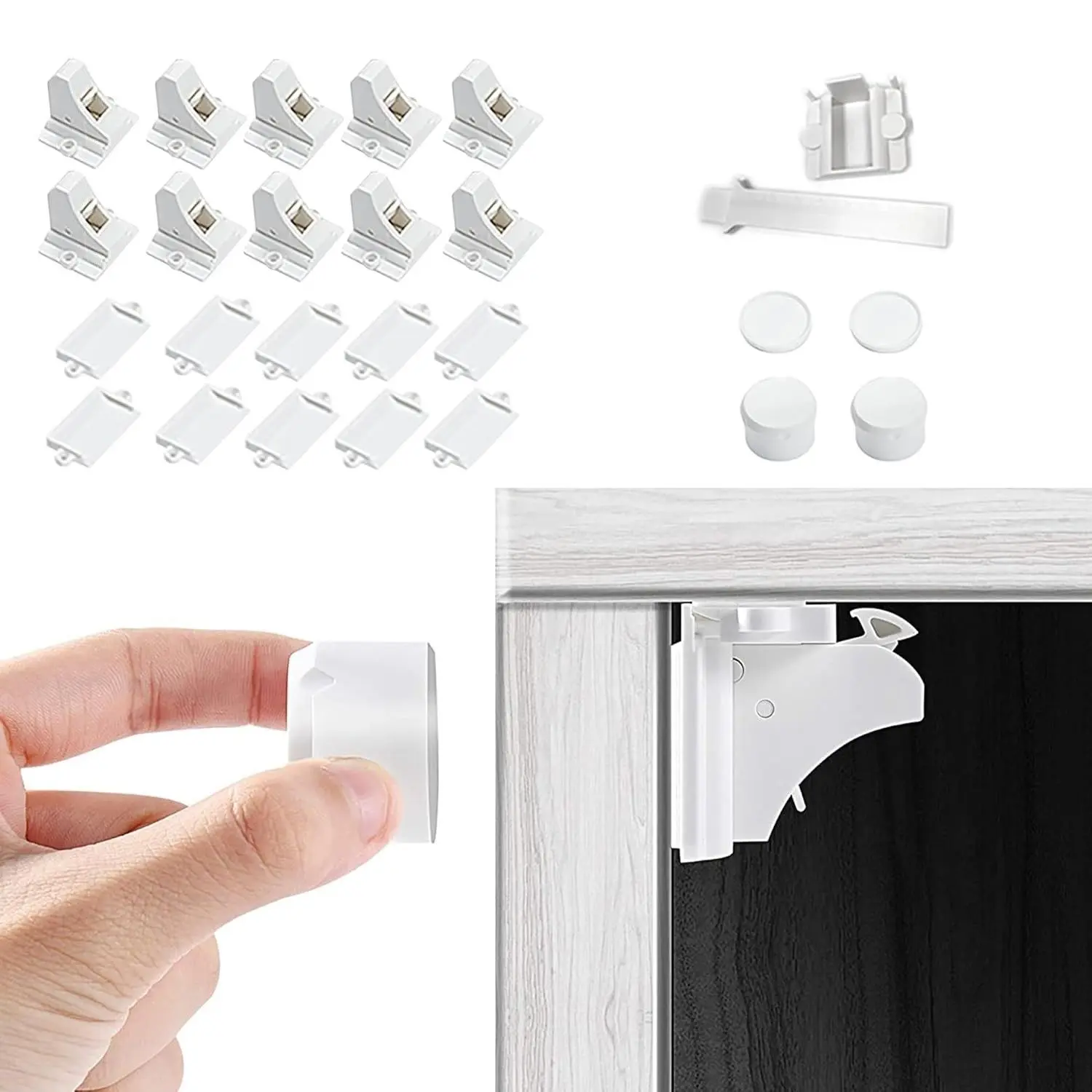 12-Pack Magnetic Child Safety Set (10 Locks + 2 Keys) - Home Supplies Baby Proofing Solution with Installation Cradle, Ruler Tool, Screws Included, Strong Adhesive; No-Drill Peel-Stick Setup for Cabinets, Blocks Curious Hands
