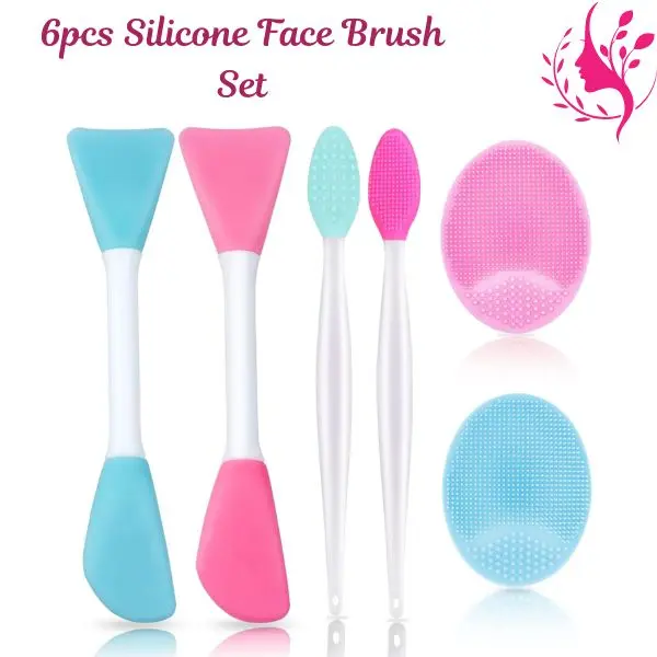 6PCS Non-Toxic Reusable Silicone Skincare Tool Set - Face Scrubber, Mask Applicator, Cleansing Pads, Lip Exfoliating Brushes, Blackhead Remover for Women & Men (All Skin Types)
