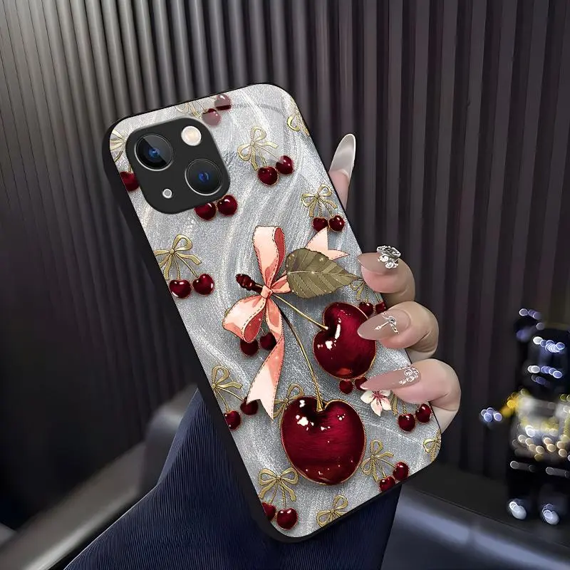 Cute Cherry Bow Phone Case, Coquette Aesthetic Glossy Cover for iPhone 14 — 975