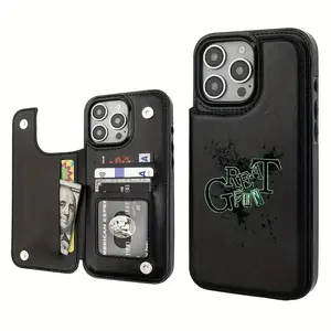 Edgy Streetwear "Great Gfun" Leather Wallet Card Holder Phone Case for iPhone 17/16/15/14/13/12 Pro/Plus/Pro Max/Air Shockproof Cash Protection