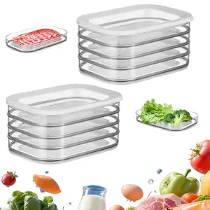 2 Piece Four Layer Food Storage Box, Stackable Refrigerator Bacon Container, Lidded, Ideal for Deli Meats, Luncheon Meat, Cheese, Meals